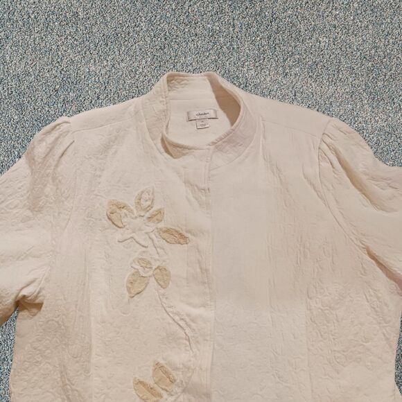 CJ Banks Womens  3X Ivory Applique Floral Textured Button Down Jacket - Picture 7 of 11